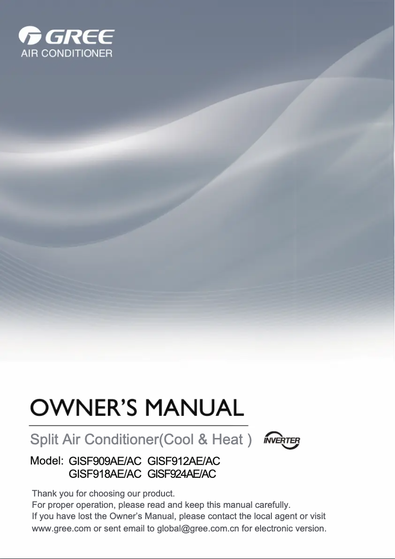 Page 1 de la notice Manuel utilisateur Gree GISF912A