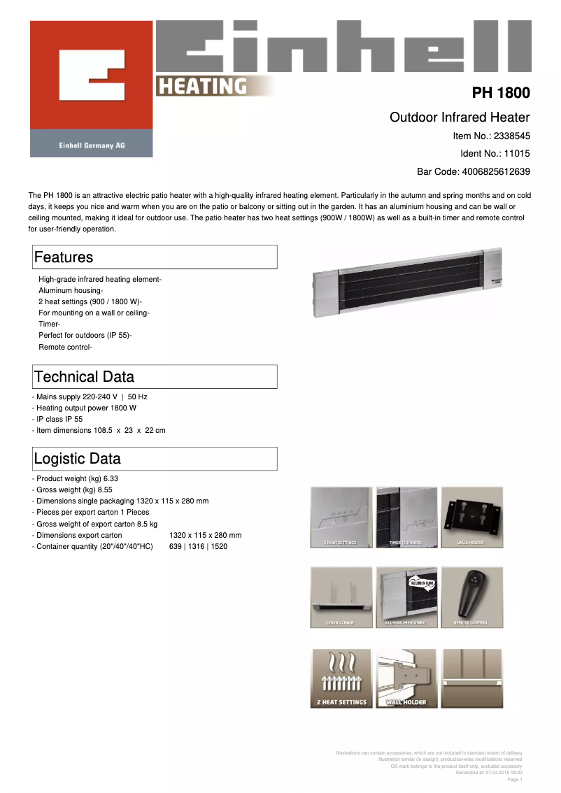 Image de la première page du manuel de l'appareil PH 1800