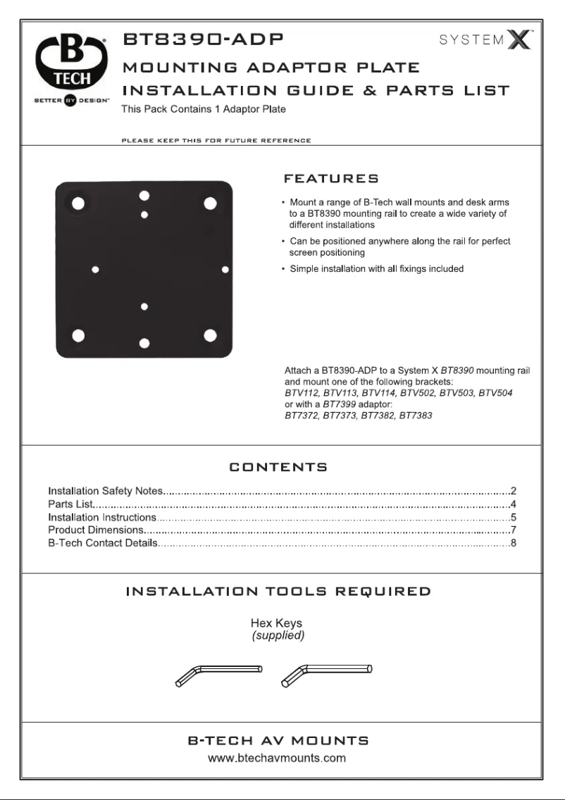 Page n°1 - Manuel utilisateur B-Tech BT8390-ADP