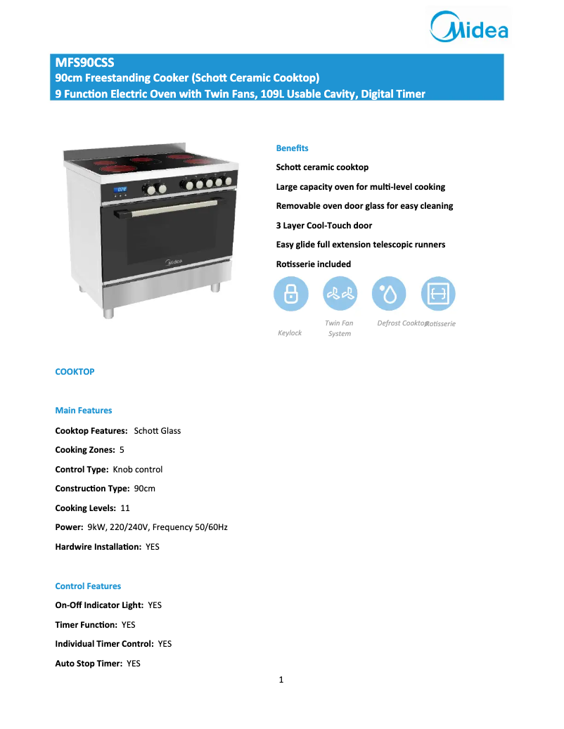 Page n°1 - Fiche technique Midea MFS90CSS