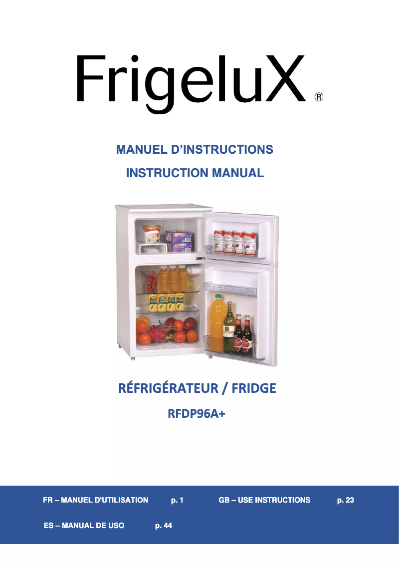 Page n°1 - Manuel utilisateur FrigeluX RFDP96A+