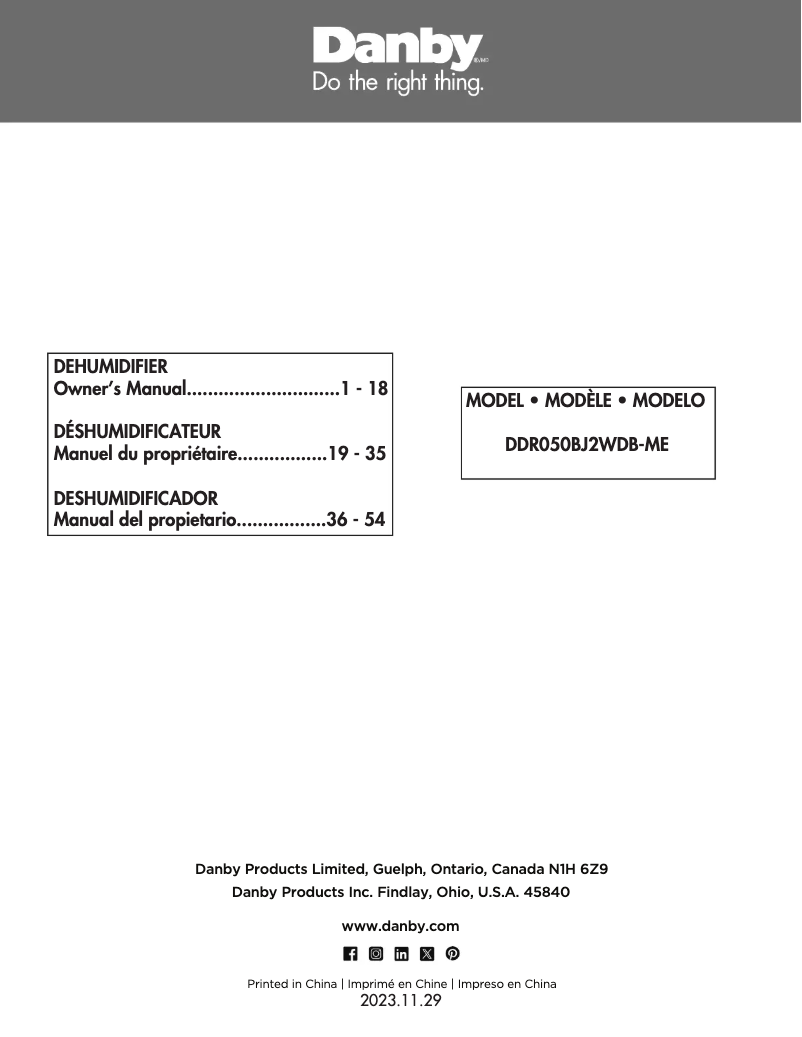 Page 1 de la notice Manuel utilisateur Danby DDR050BJ2WDB-ME