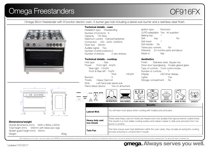 Page n°1 - Fiche technique Omega OF916FX