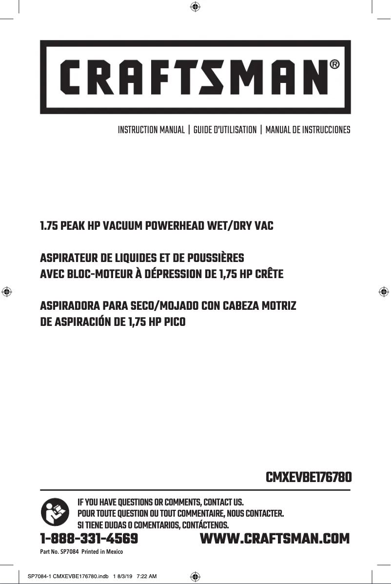 Page 1 de la notice Manuel utilisateur Craftsman CMXEVBE17678