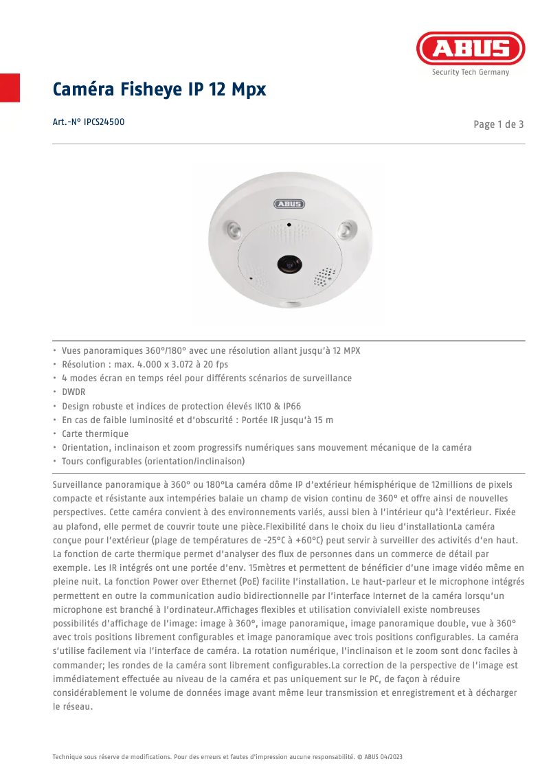 Page n°1 - Fiche technique Abus IPCS24500