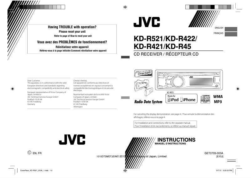 Page n°1 - Manuel utilisateur JVC KD-R45EY