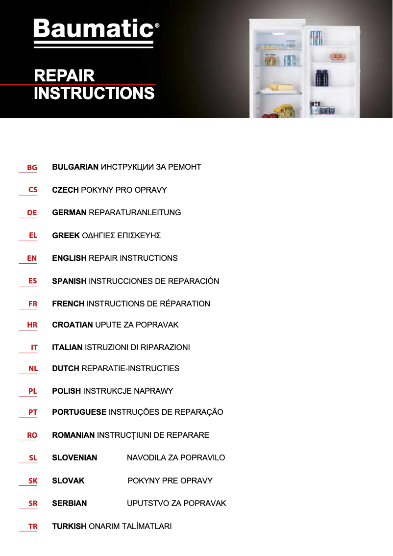 Page 1 de la notice Manuel utilisateur Baumatic BRCIF 3180E