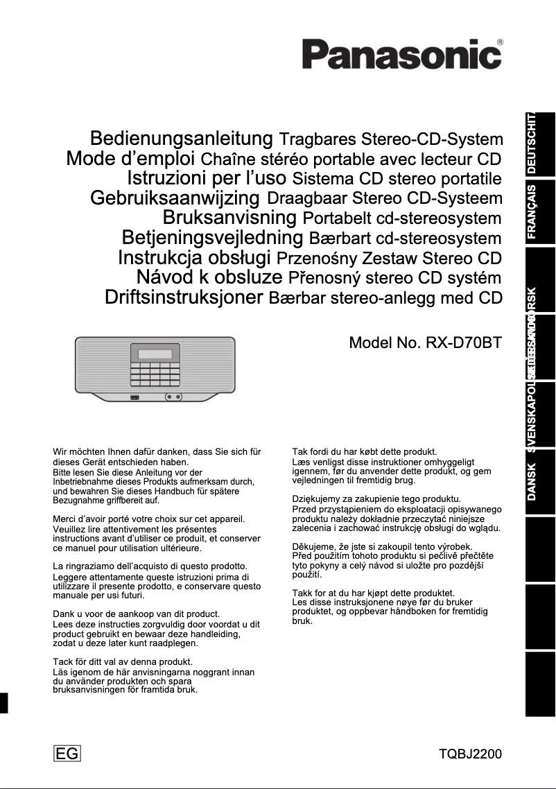 Image de la première page du manuel de l'appareil RX-D70BT