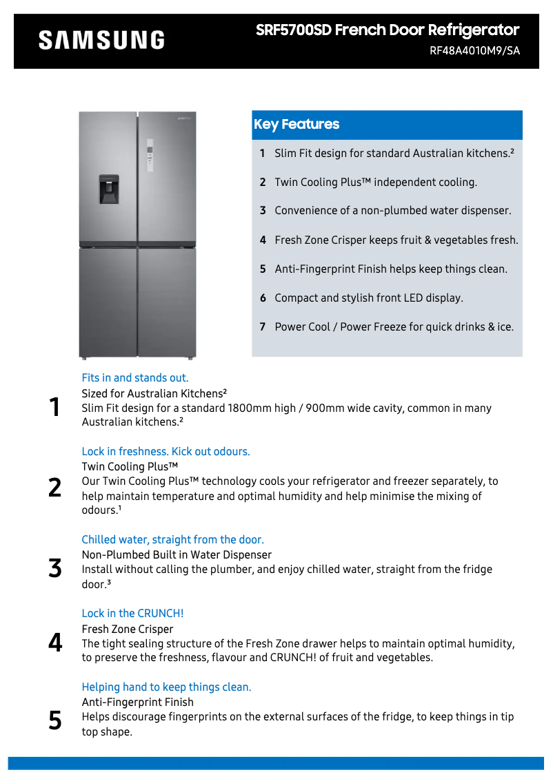 Page 1 de la notice Fiche technique Samsung SRF5700SD