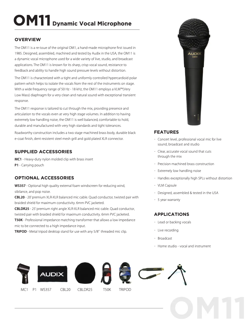 Page n°1 - Manuel utilisateur Audix OM11