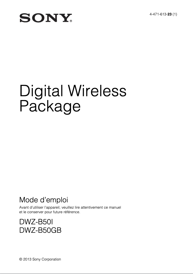 Page n°1 - Manuel utilisateur Sony DWZ-B50GB