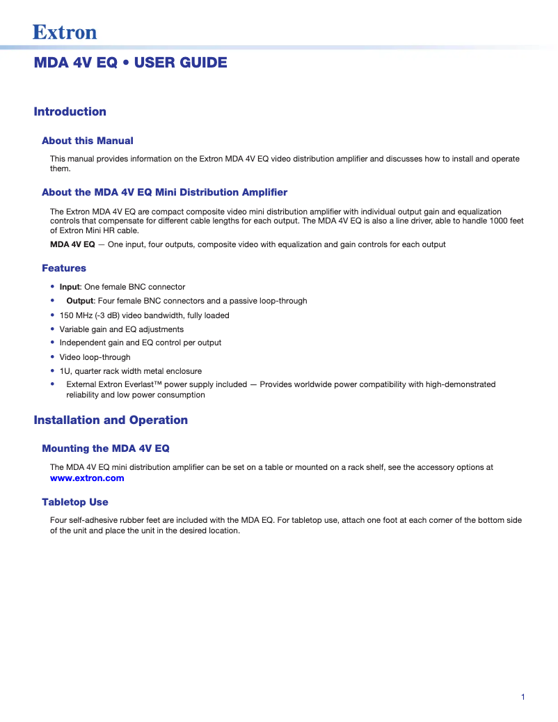 Page 1 de la notice Manuel utilisateur Extron MDA 4V EQ