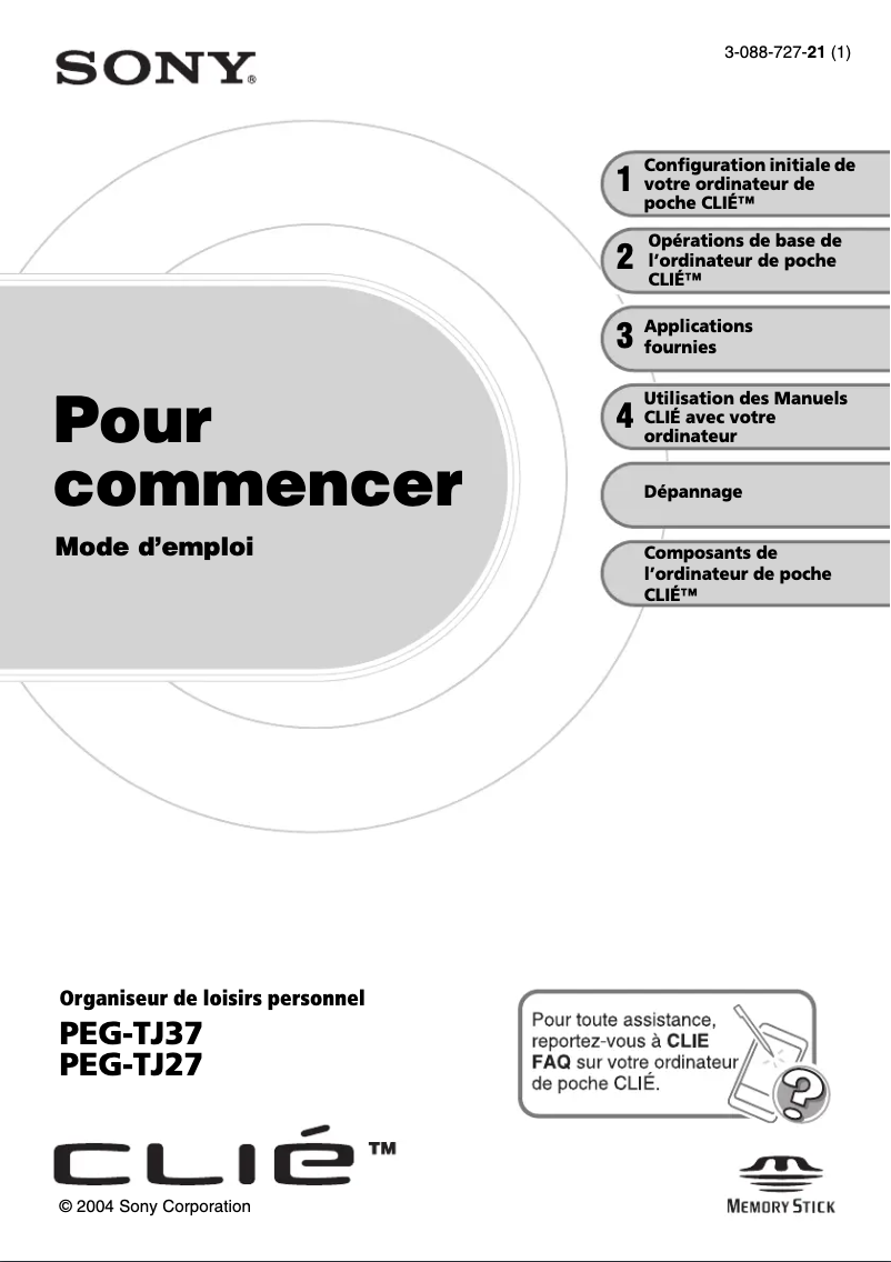 Page 1 de la notice Manuel utilisateur Sony Clie PEG-TJ37