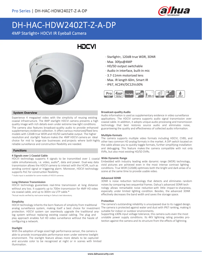 Image de la première page du manuel de l'appareil HAC-HDW2402T-Z-A-DP