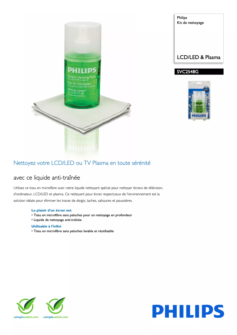Page 1 de la notice Fiche technique Philips SVC2548G