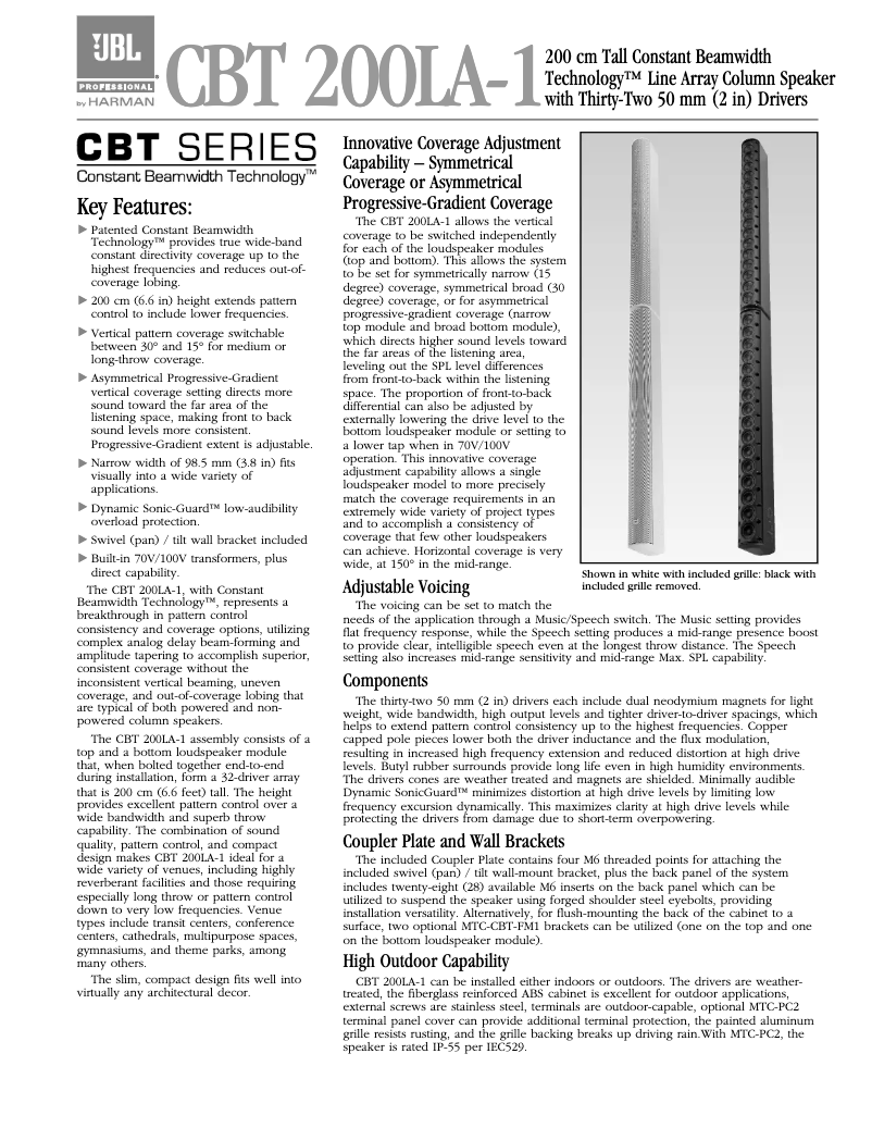 Page 1 de la notice Brochure JBL CBT 200LA-1