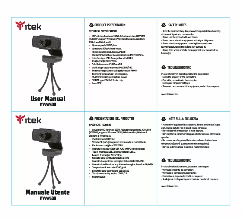 Image de la première page du manuel de l'appareil ITWW300