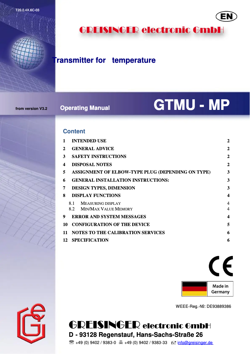 Image de la première page du manuel de l'appareil GTMU-MP
