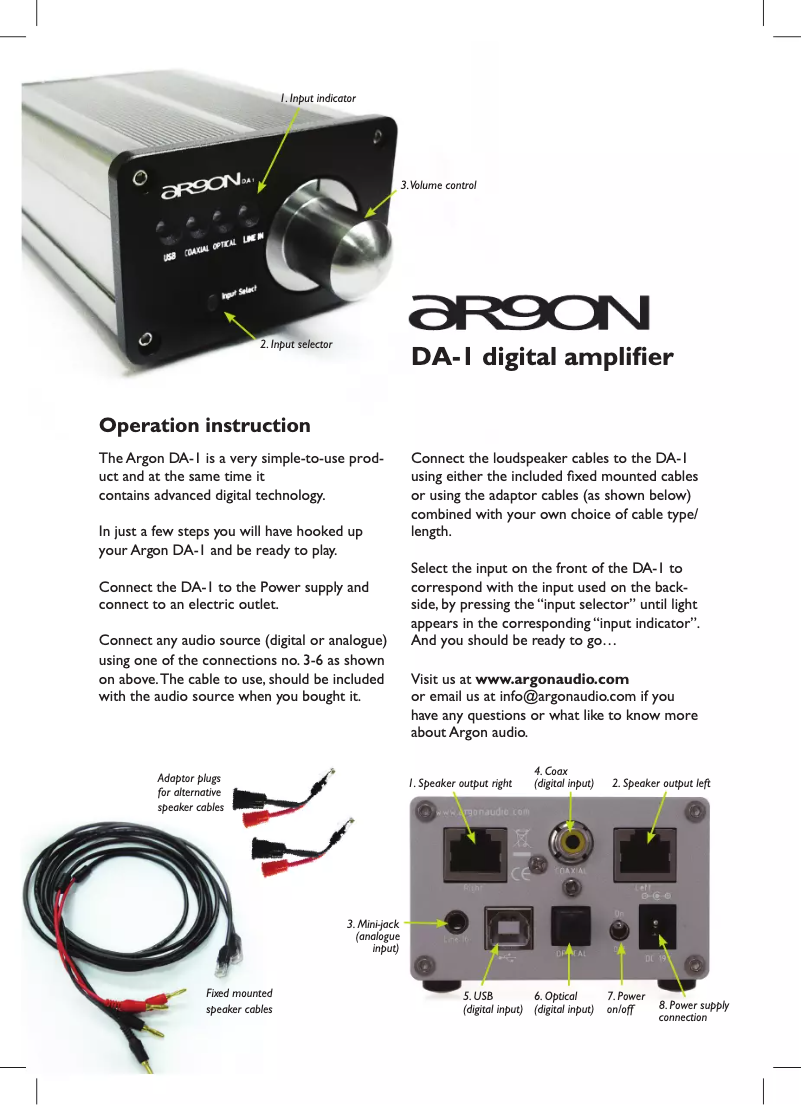 Page n°1 - Manuel utilisateur Argon DA1