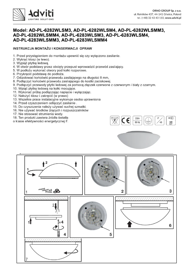 Page n°1 - Manuel utilisateur Adviti AD-PL-6282WLSMM4