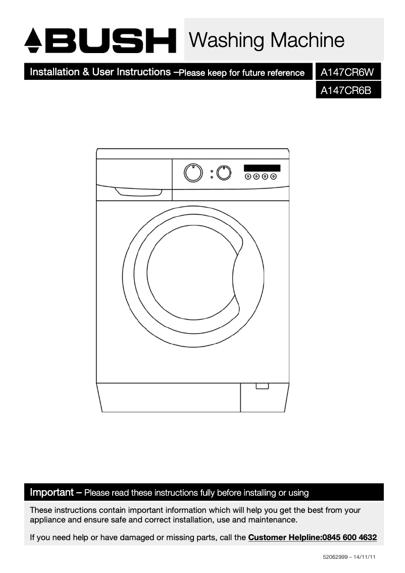 Image de la première page du manuel de l'appareil A147CR6W