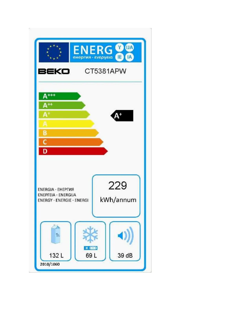 Page 1 de la notice Label énergétique Beko CT5381AP