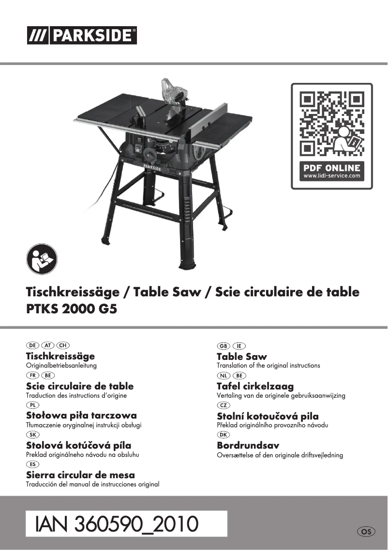 Page 1 de la notice Manuel utilisateur Parkside PTKS 2000 G5