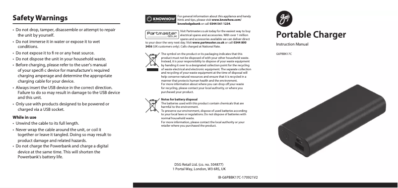 Page 1 de la notice Manuel utilisateur Goji G6PBBK17C