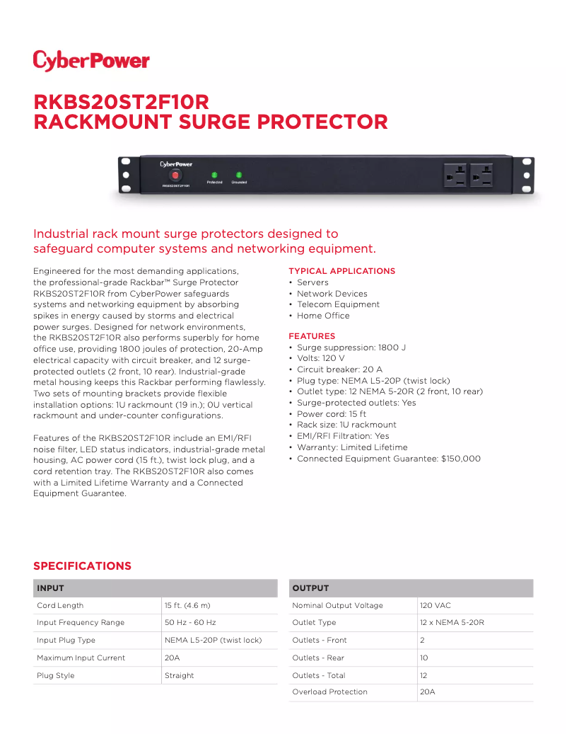 Image de la première page du manuel de l'appareil Rackbar RKBS20ST2F10R
