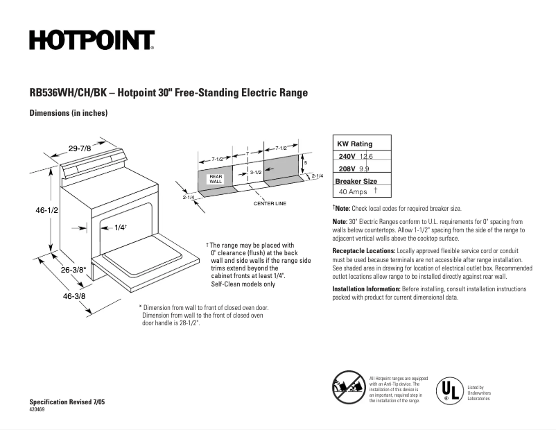 Page n°1 - Fiche technique Hotpoint RB536CHCC