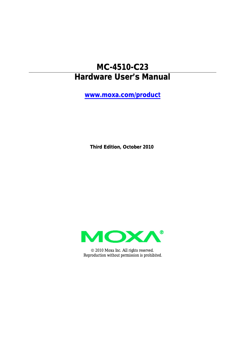 Page n°1 - Manuel utilisateur Moxa MC-4510-C23