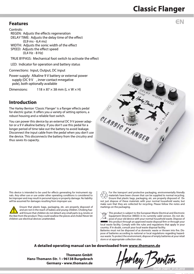Page n°1 - Fiche technique Harley Benton Classic Flanger