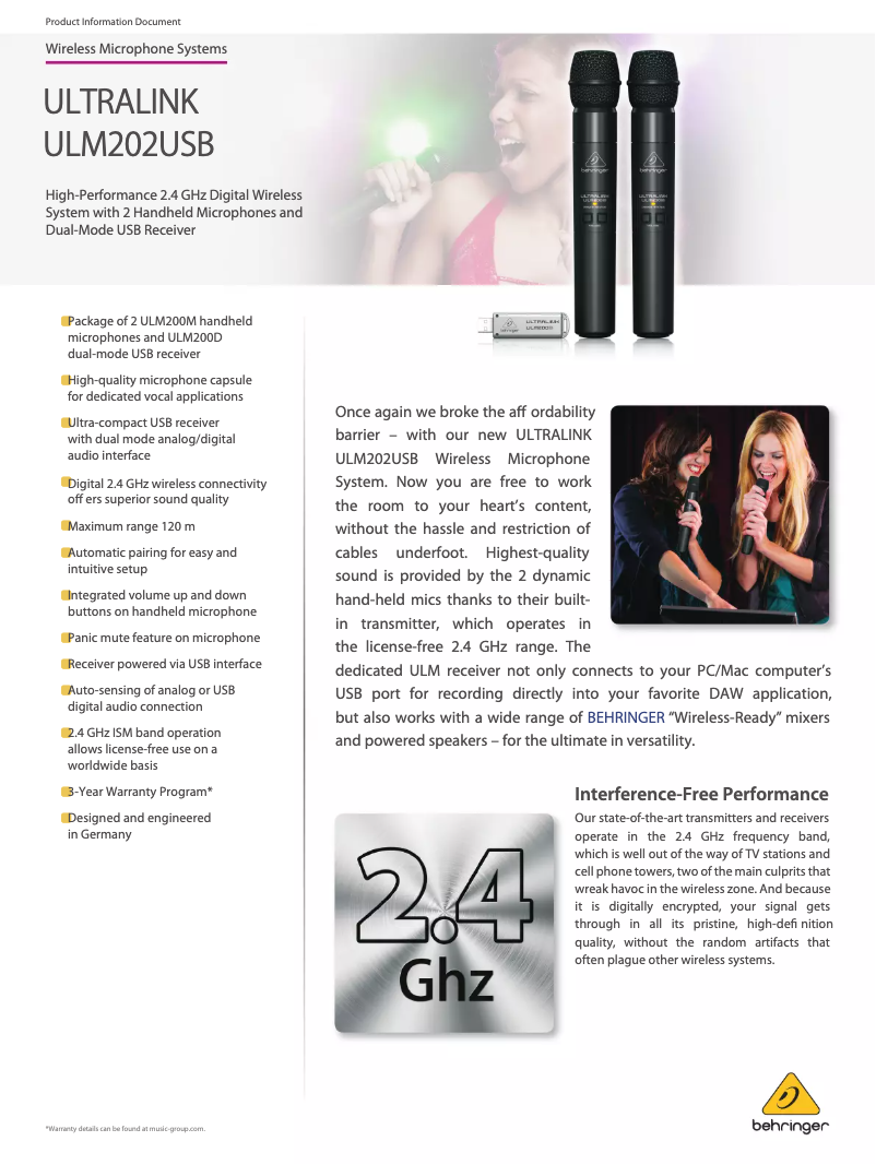 Page n°1 - Fiche technique Behringer Ultralink ULM202USB