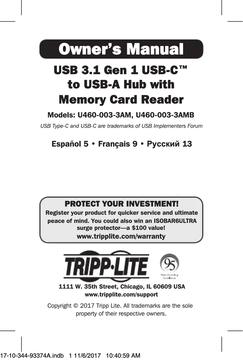 Page n°1 - Manuel utilisateur Tripp Lite U460-003-3AM