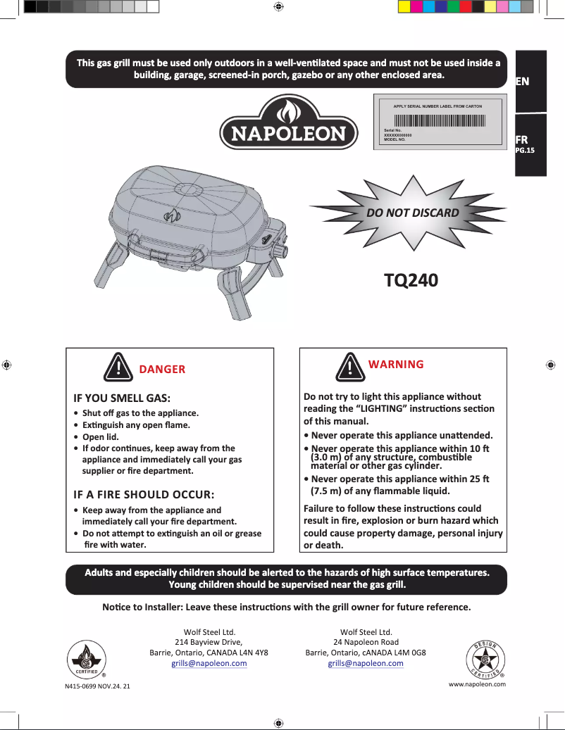 Page n°1 - Manuel utilisateur Napoleon TravelQ 240