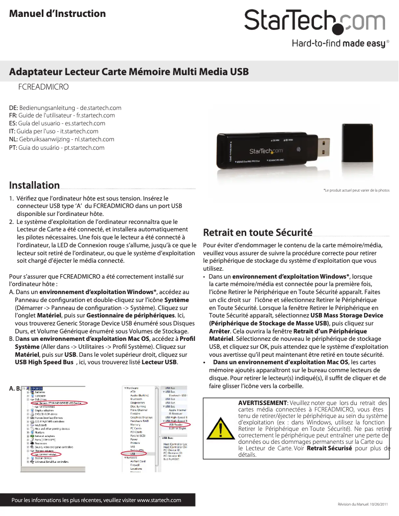 Página 1 del manual Manual de usuario StarTech.com FCREADMICRO