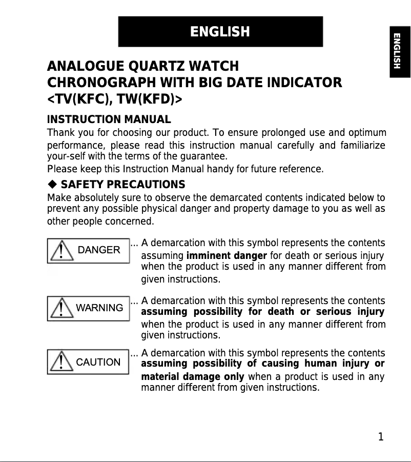 Page 1 de la notice Manuel utilisateur ORIENT Classic TV02004W