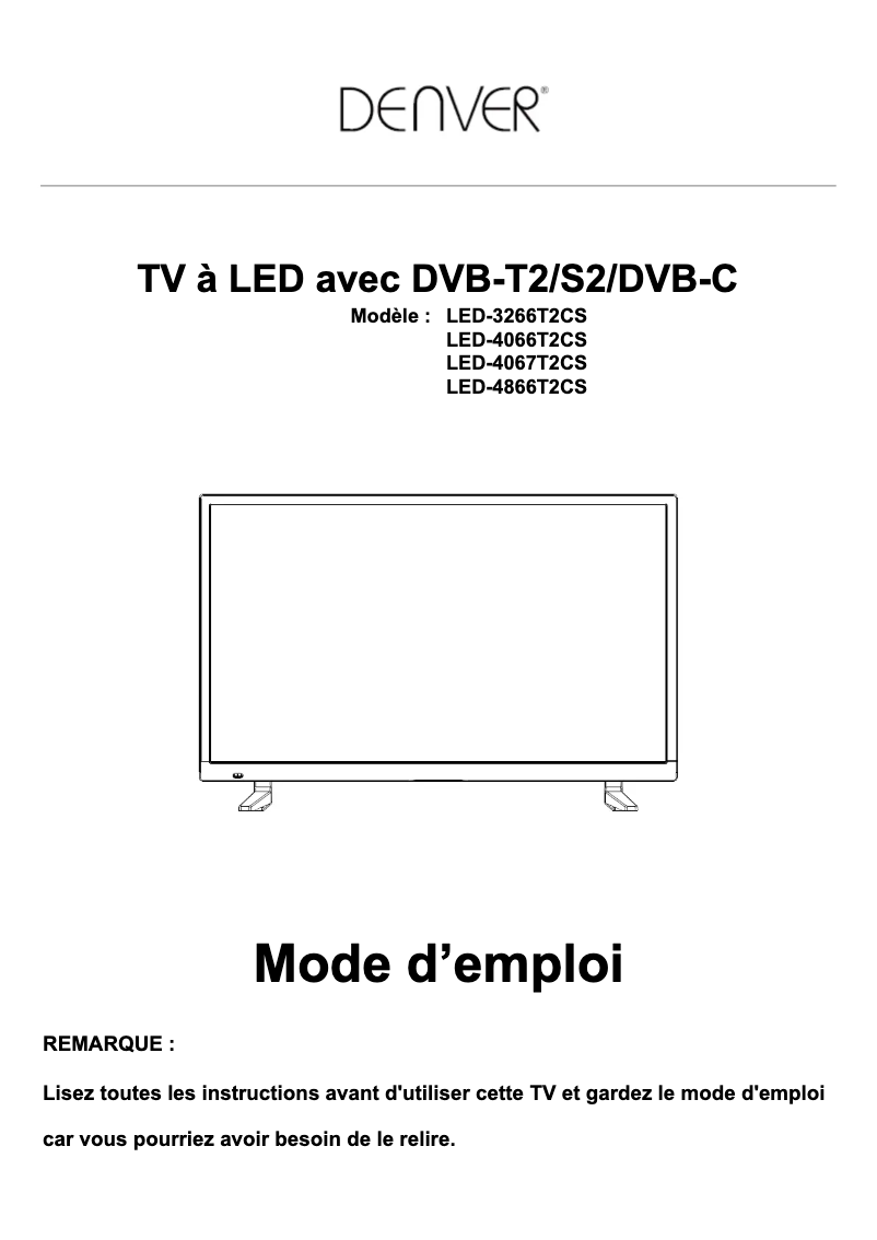 Page 1 de la notice Manuel utilisateur Denver LED-4066T2CS