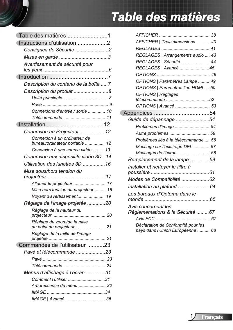 Page n°1 - Manuel utilisateur Optoma HD26