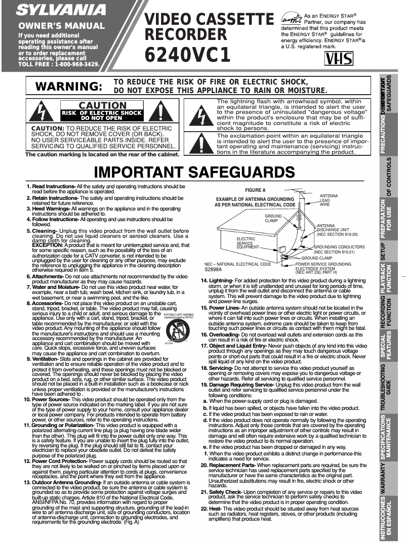 Page 1 de la notice Manuel utilisateur Sylvania 6240CV1