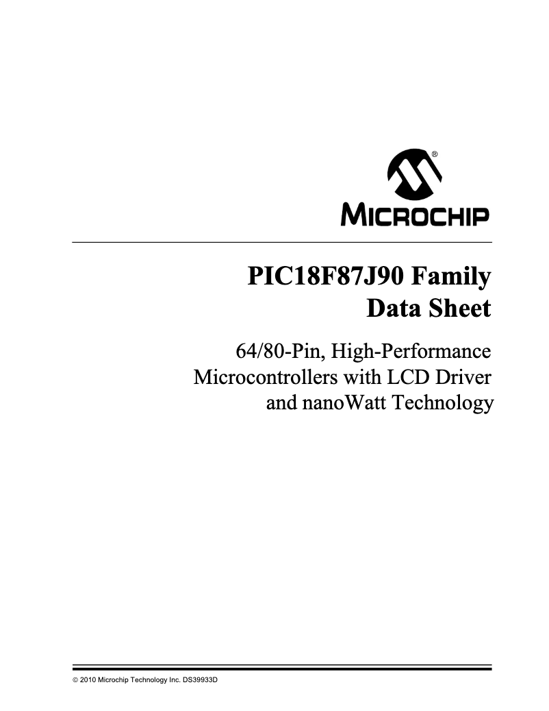 Página 1 del manual Ficha técnica Microchip PIC18F86J90