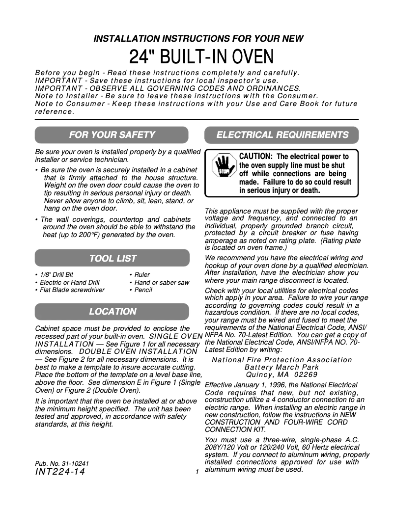 Page 1 de la notice Guide d'installation GE JRS04BWBB