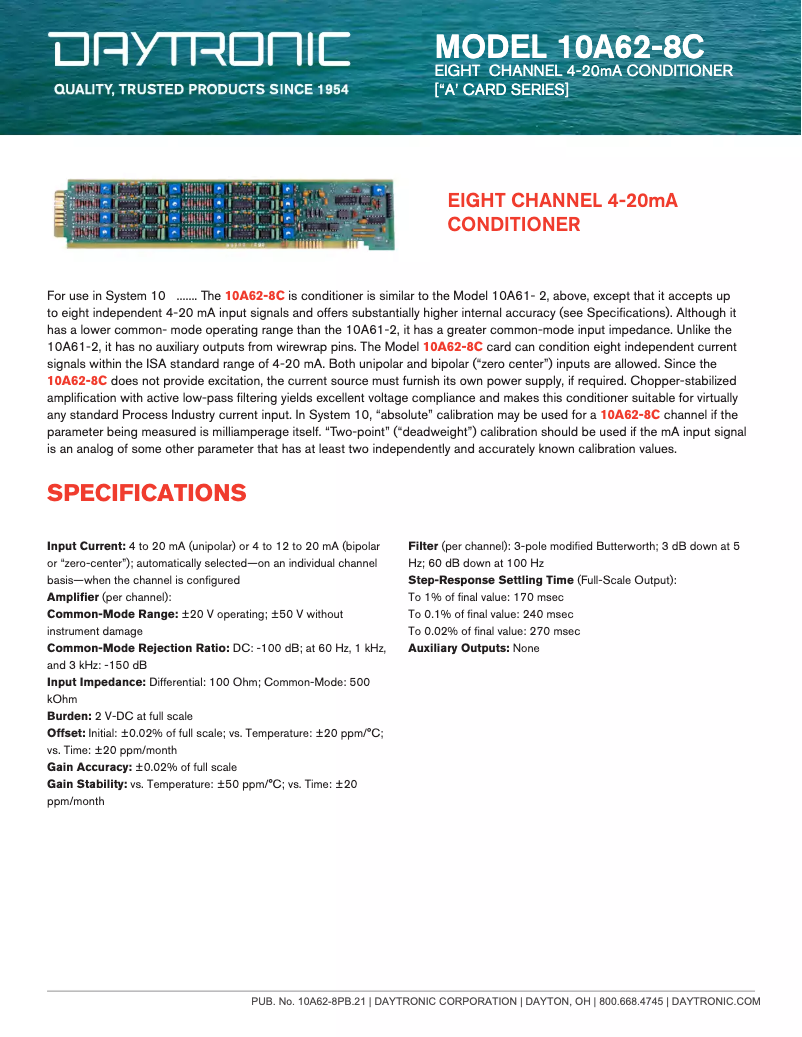 Página 1 del manual Ficha técnica Daytronic 10A62-8C