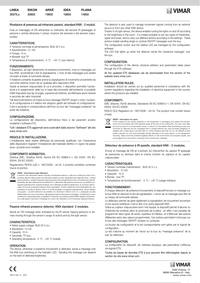 Page n°1 - Manuel utilisateur Vimar 30575.G