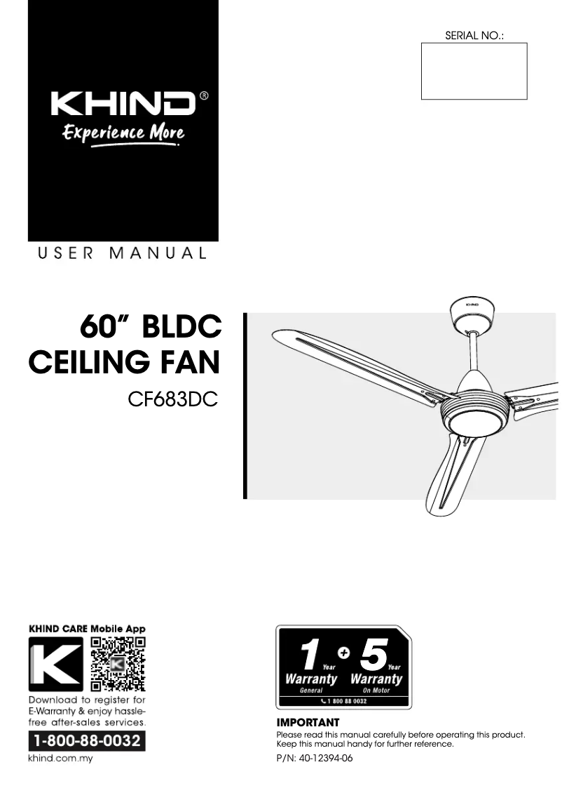 Page n°1 - Manuel utilisateur Khind CF683DC