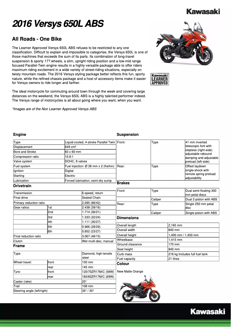 Page 1 de la notice Manuel utilisateur Kawasaki Versys 650