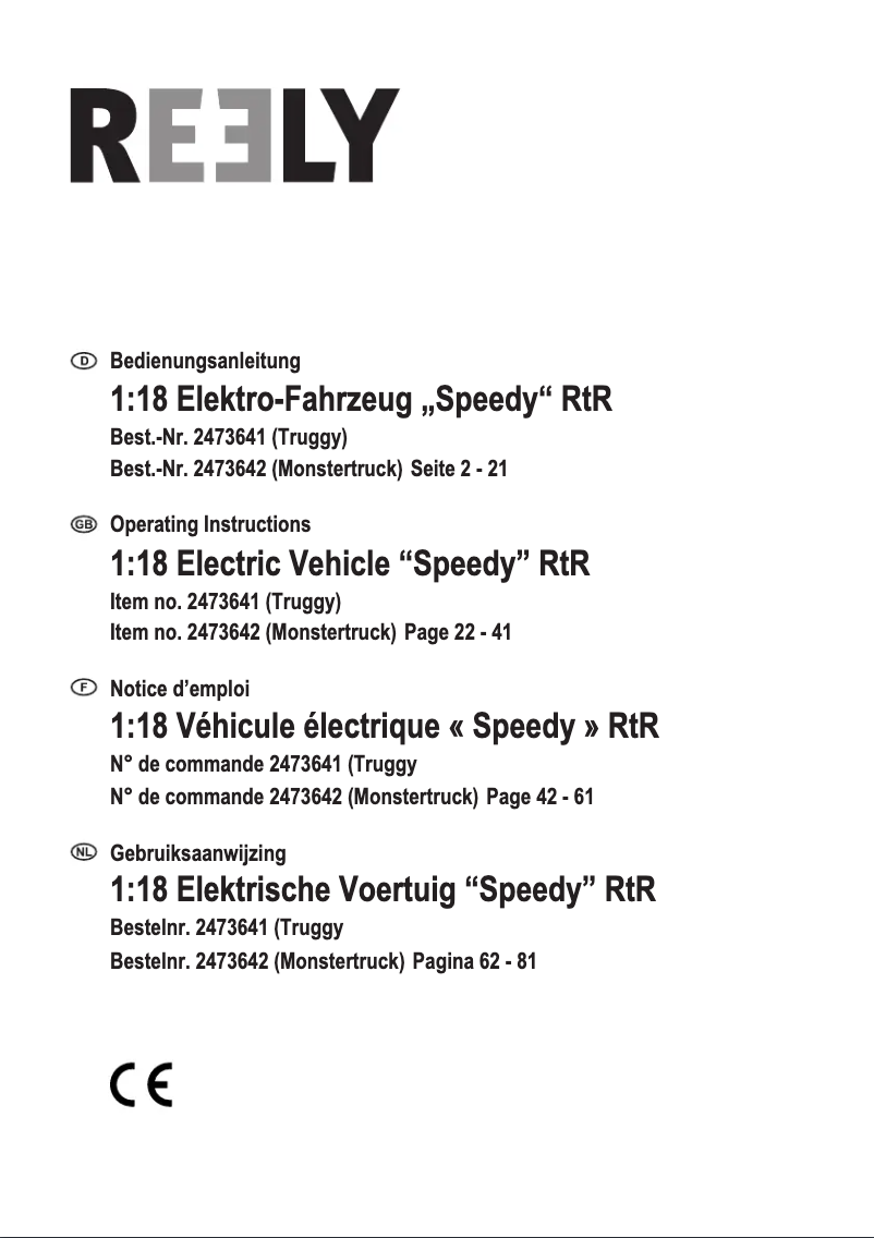 Page n°1 - Manuel utilisateur Reely Speedy