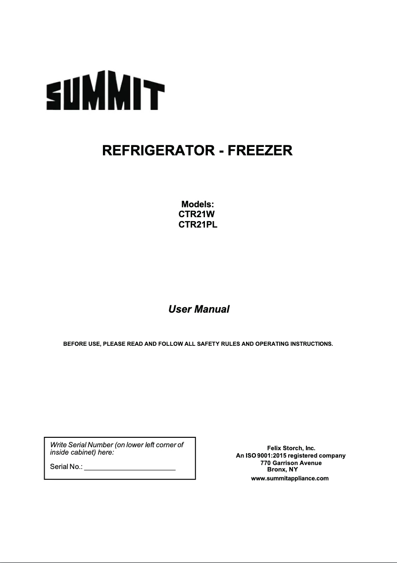 Página 1 del manual Manual de usuario Summit CTR21PL