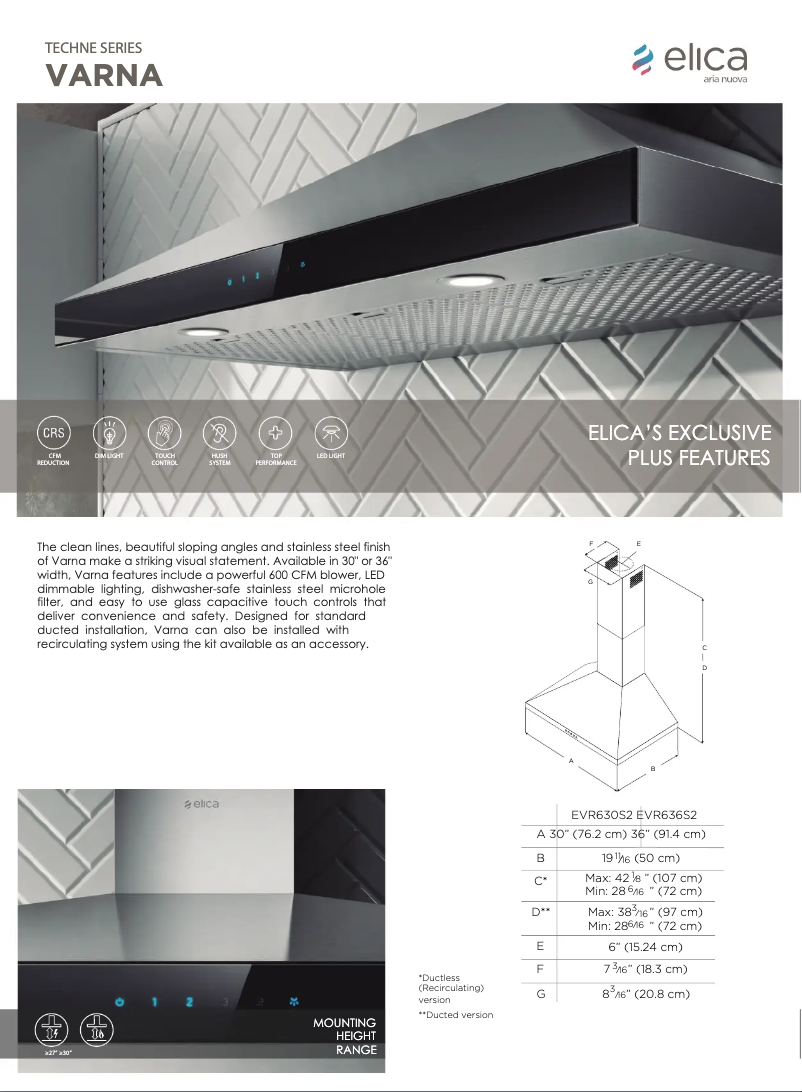 Page n°1 - Fiche technique Elica Techne EVR630S2