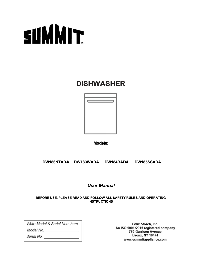 Page 1 de la notice Manuel utilisateur Summit DW185SSADA